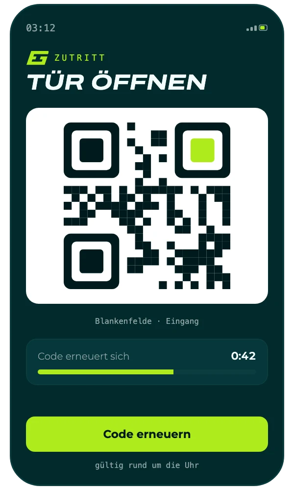 Illustration der EVERGYM App: Zutritt per QR-Code, der sich regelmäßig erneuert